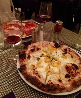 The "Sapori e Profumi d' Amalfi" pizza, the "Diavola," and some Sangiovese made for the perfect combination of flavors.