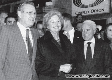 Defense Secretary Donald Rumsfeld, Joyce Rumsfeld, and Jack Valenti at the Uptown Theater, 2003
