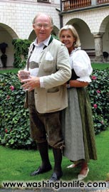 Henry and Monika in Dirndl and Lederhosen
